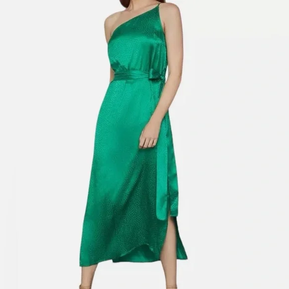 BCBGMAXAZRIA Womens Satin Polka Dot Cocktail Dress Green XS